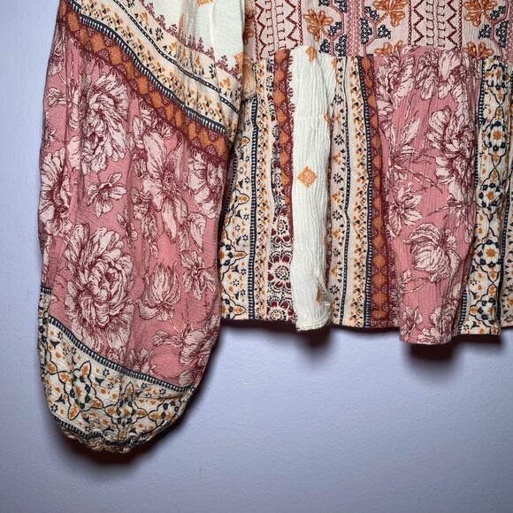 American Eagle Women's size Small Multicolor Boho Embroidered Long Sleeve Blouse - Picture 3 of 9